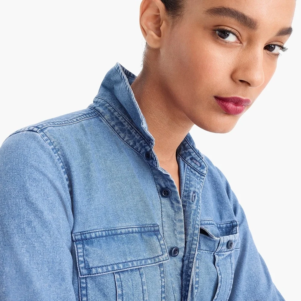 New J.CREW Chambray Shirt Dress with Utility Pockets - Picture 3 of 6